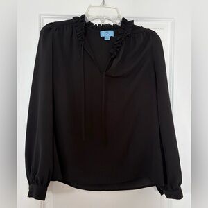 CeCe Women's black Long-Sleeve Tie-Neck Ruffle Blouse Top Size small chic classy
